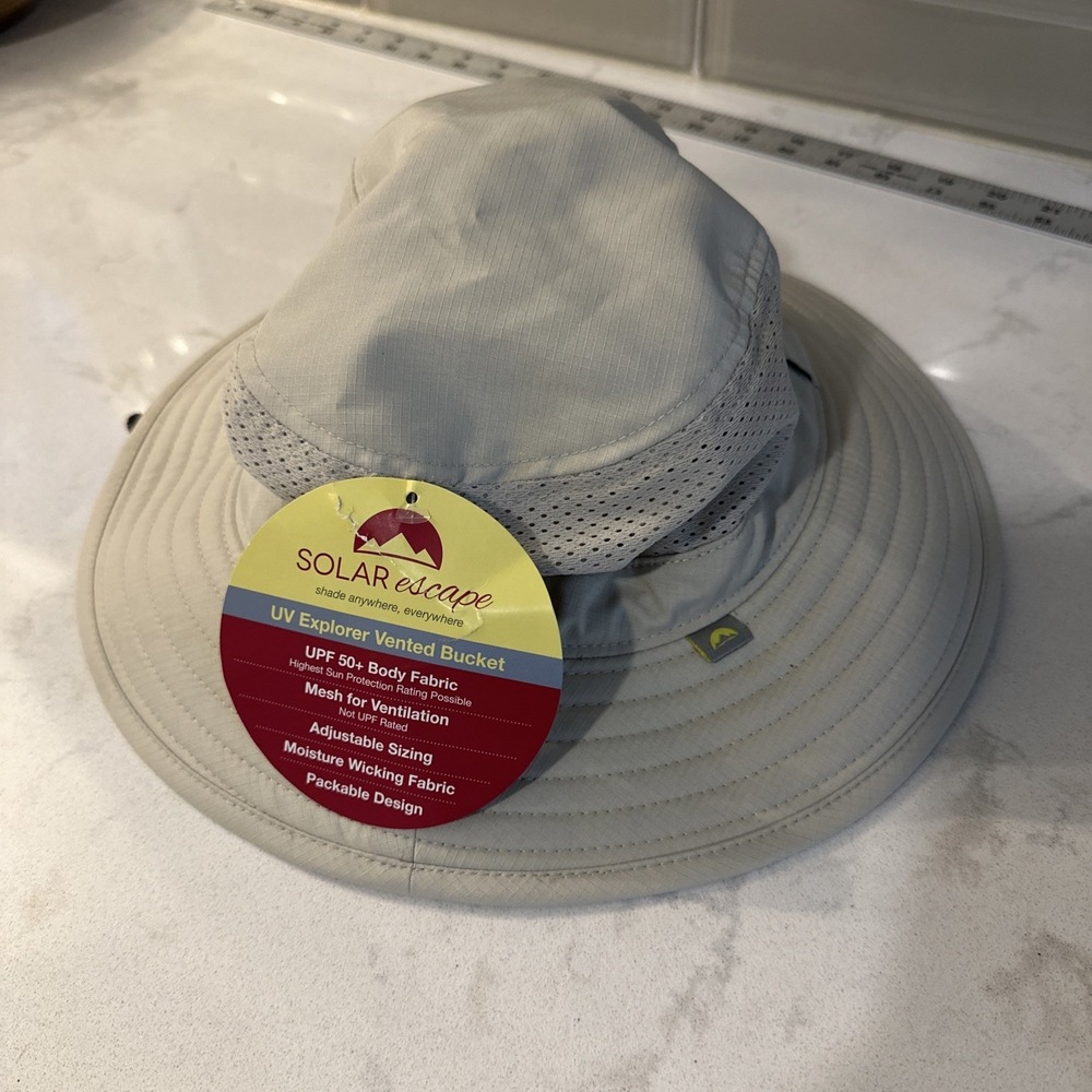 NWT Solar Escape UV Explorer Vented Bucket Hat UPF 50+ Mesh/Ventilation Beige